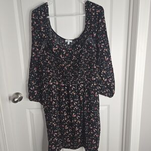 AUW Black Dress with Floral Accents